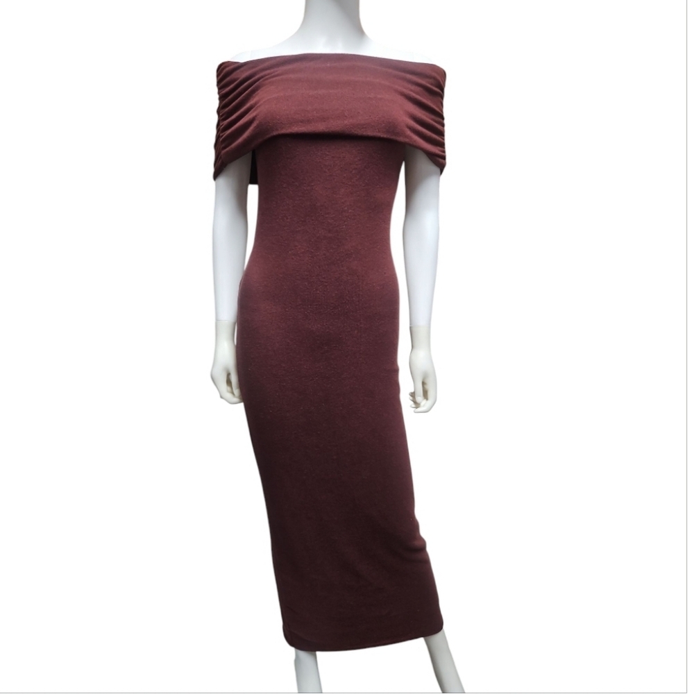 REFORMATION | Josefina Off The Shoulder Knit Dress In Burgundy ~ Size US 2 - Picture 3 of 8